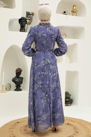 Neva Style - Çiçek Desenli Lavanta Tesettür Elbise 279036LV - Thumbnail