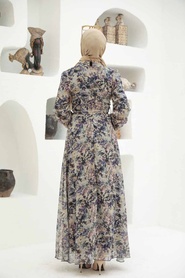 Neva Style - Çiçek Desenli Mor Tesettür Elbise 279029MOR - Thumbnail