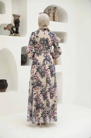 Neva Style - Çiçek Desenli Pembe Tesettür Elbise 279015P - Thumbnail