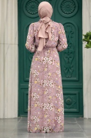 Neva Style - Çiçek Desenli Pudra Tesettür Elbise 29711PD - Thumbnail