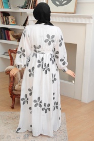 Neva Style - Çiçek Desenli Siyah Tesettür Elbise 10377S - Thumbnail