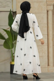 Neva Style - Çiçek Desenli Siyah Tesettür Elbise 13321S - Thumbnail