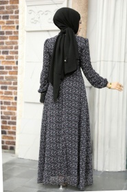 Neva Style - Çiçek Desenli Siyah Tesettür Elbise 279311S - Thumbnail