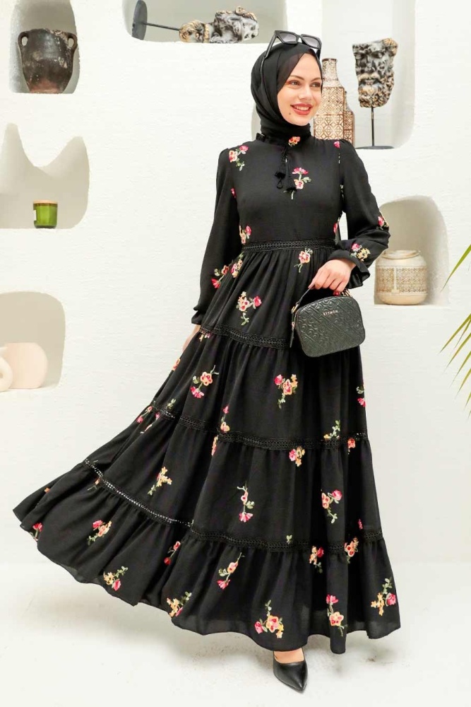 Neva Style - Black Hijab Dress 3403S - NEVA STYLE