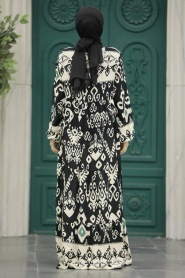 Neva Style - Çiçek Desenli Siyah Tesettür Elbise 50004S - Thumbnail