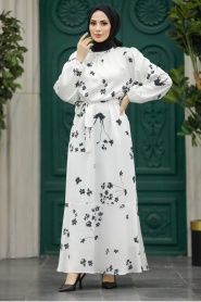 Neva Style - Çiçek Desenli Siyah Tesettür Elbise 5901S - Thumbnail