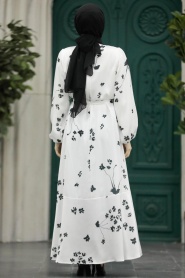 Neva Style - Çiçek Desenli Siyah Tesettür Elbise 5901S - Thumbnail