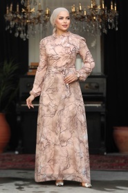 Neva Style - Çiçek Desenli Somon Tesettür Elbise 279330SMN - Thumbnail