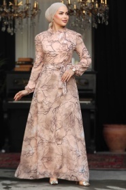 Neva Style - Çiçek Desenli Somon Tesettür Elbise 279330SMN - Thumbnail
