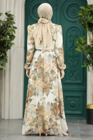 Neva Style - Çiçek Desenli Taba Tesettür Elbise 279318TB - Thumbnail