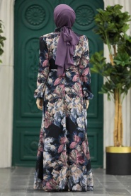 Neva Style - Çiçek Desenli Taş Tesettür Elbise 279318TAS - Thumbnail