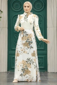 Neva Style - Çiçek Desenli Taş Tesettür Elbise 27940TAS - Thumbnail