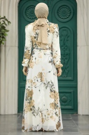 Neva Style - Çiçek Desenli Taş Tesettür Elbise 27940TAS - Thumbnail