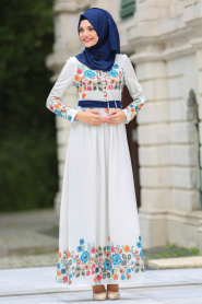 Neva Style - Çiçek Desenli Taş Tesettür Elbise 7719TAS - Thumbnail