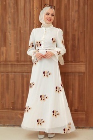 Neva Style - Çiçek Desenli Vişne Tesettür Elbise 32942SVSN - Thumbnail