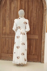 Neva Style - Çiçek Desenli Vişne Tesettür Elbise 32942SVSN - Thumbnail