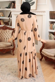 Neva Style - Çiçek Desenli Vizon Tesettür Elbise 10281V - Thumbnail