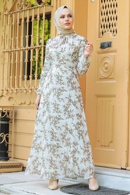 Neva Style -Çiçek Desenli Vizon Tesettür Elbise 279012V - Thumbnail