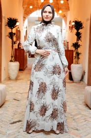 Neva Style - Çiçek Desenli Vizon Tesettür Elbise 279013V - Thumbnail