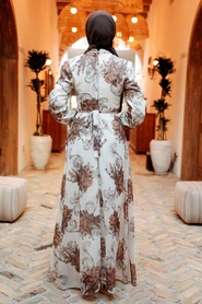 Neva Style - Çiçek Desenli Vizon Tesettür Elbise 279013V - Thumbnail