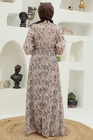 Neva Style - Çiçek Desenli Vizon Tesettür Elbise 279040V - Thumbnail