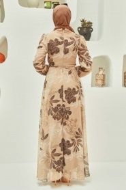 Neva Style - Çiçek Desenli Vizon Tesettür Elbise 279062V - Thumbnail