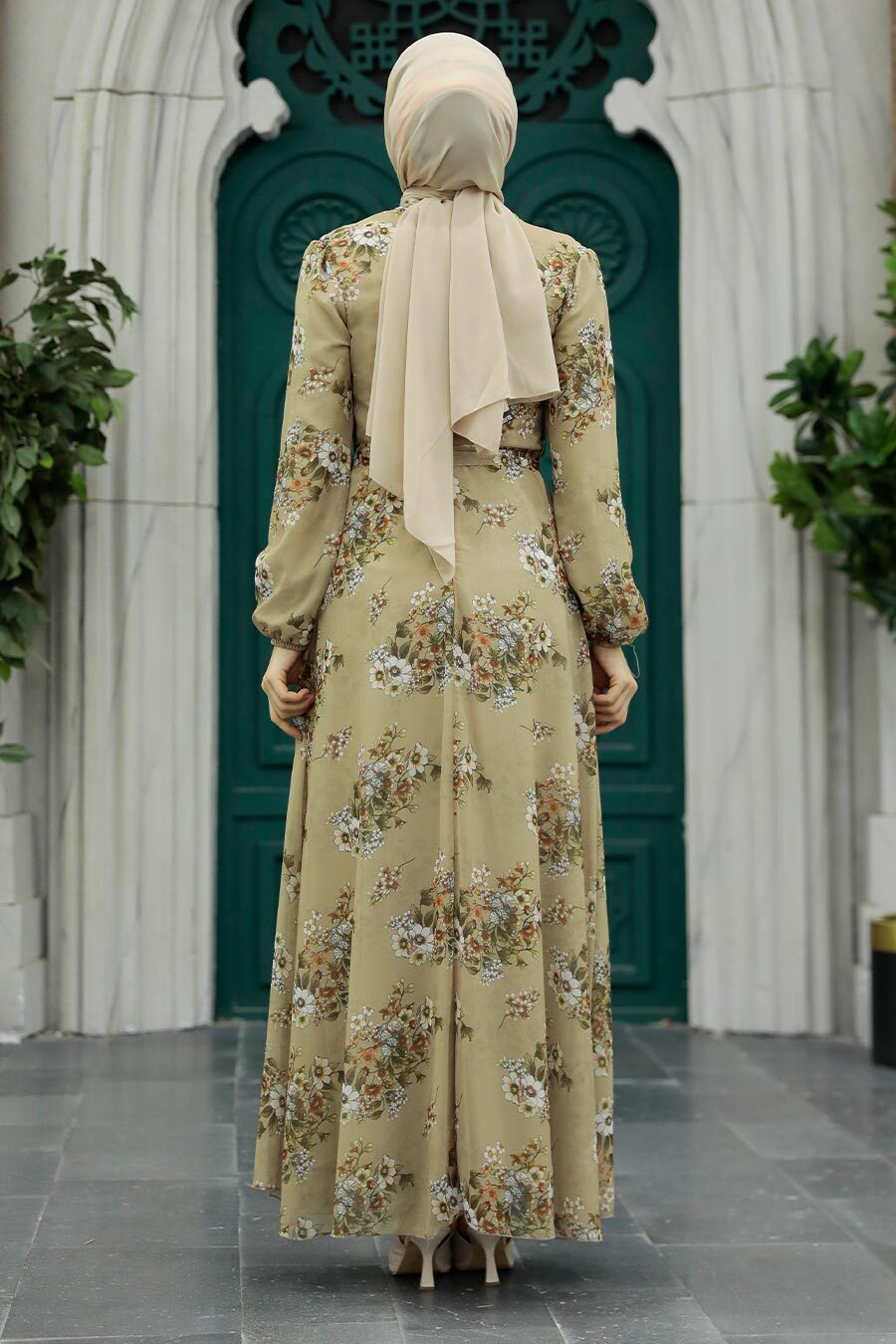 Neva Style - Çiçek Desenli Vizon Tesettür Elbise 279082V