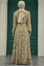 Neva Style - Çiçek Desenli Vizon Tesettür Elbise 279317V - Thumbnail