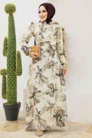 Neva Style - Çiçek Desenli Vizon Tesettür Elbise 279322V - Thumbnail