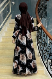 Neva Style - Çiçek Desenli Vizon Tesettür Elbise 279324V - Thumbnail