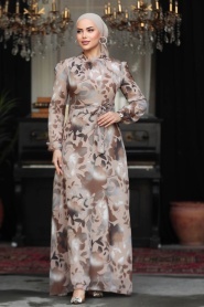 Neva Style - Çiçek Desenli Vizon Tesettür Elbise 279331V - Thumbnail