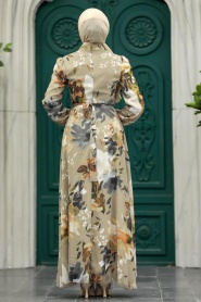 Neva Style - Çiçek Desenli Vizon Tesettür Elbise 27942V - Thumbnail