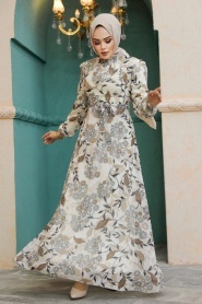 Neva Style - Çiçek Desenli Vizon Tesettür Elbise 27950V - Thumbnail