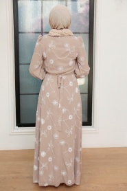 Neva Style - Çiçek Desenli Vizon Tesettür Elbise 32944V - Thumbnail