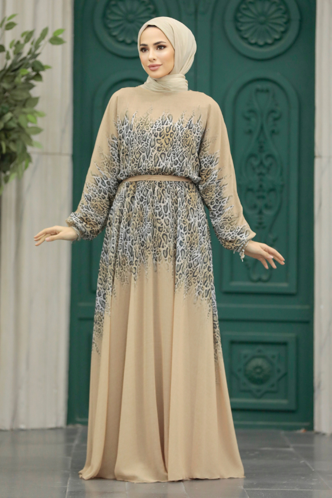  Çiçek Desenli Vizon Tesettür Elbise 39821V - 3