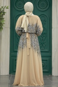 Neva Style - Çiçek Desenli Vizon Tesettür Elbise 39821V - Thumbnail