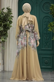 Neva Style - Çiçek Desenli Vizon Tesettür Elbise 39822V - Thumbnail