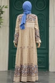 Neva Style - Çiçek Desenli Vizon Tesettür Elbise 50002V - Thumbnail