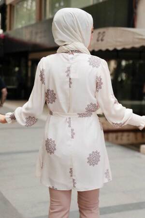 Neva Style - Çiçek Desenli Vizon Tesettür Tunik 5725V - 2
