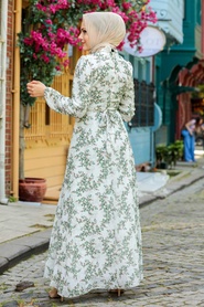Neva Style -Çiçek Desenli Yeşil Tesettür Elbise 279012Y - Thumbnail