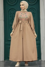 Neva Style - Çiçek Detaylı Bisküvi Tesettür Elbise 5914BS - Thumbnail