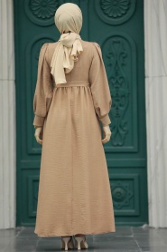 Neva Style - Çiçek Detaylı Bisküvi Tesettür Elbise 5914BS - Thumbnail