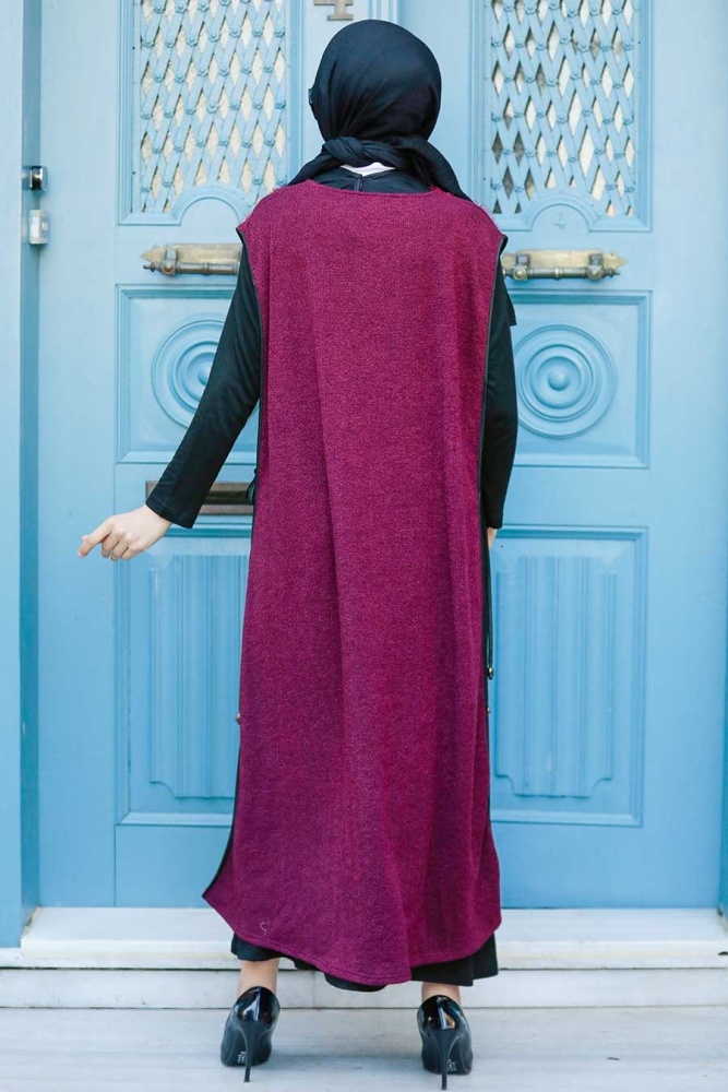 Neva Style - Çiçek Detaylı Bordo Tesettür Triko İkili Takım 30701BR - 2