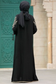 Neva Style - Çiçek Detaylı Siyah Tesettür Elbise 10135S - Thumbnail