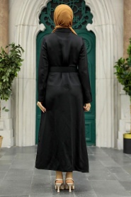 Neva Style - Çiçek Detaylı Siyah Tesettür Elbise 1447S - Thumbnail