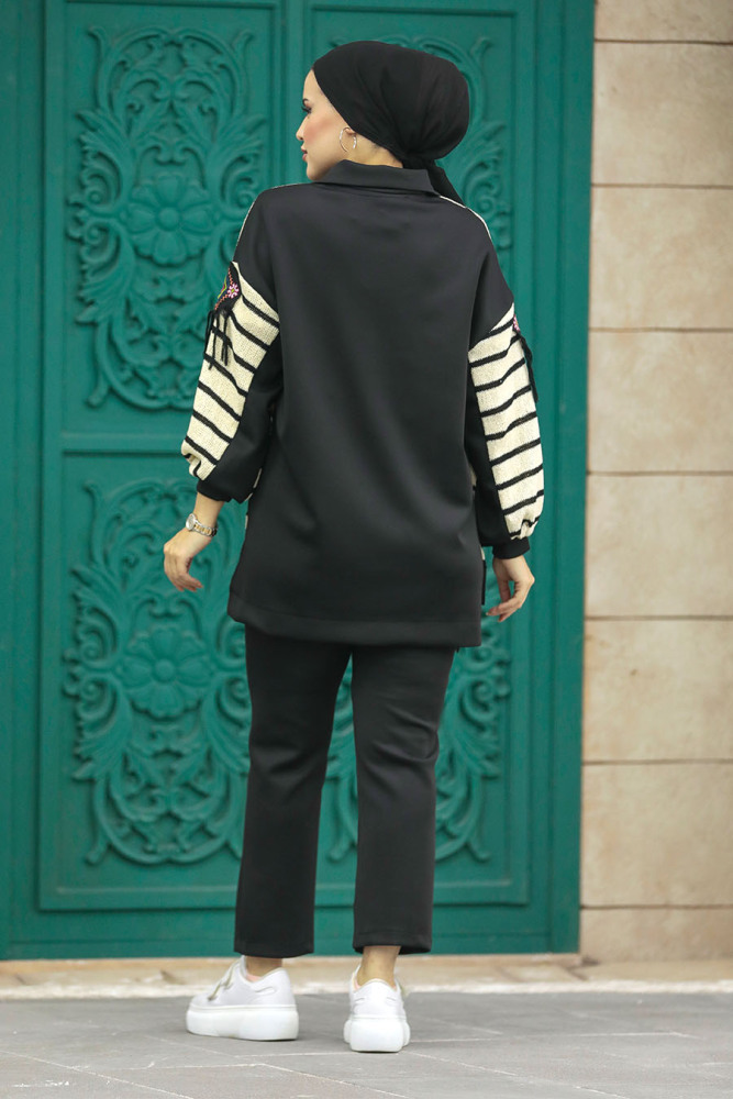 Neva Style - Çizgili Bej Tesettür İkili Takım 7094BEJ - 3