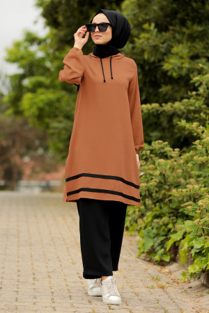 Neva Style - Çizgili Bisküvi Tesettür İkili Takım 10212BS - 1