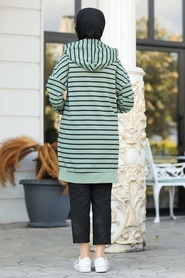 Neva Style - Çizgili Çağla Yeşili Tesettür Sweatshirt & Tunik 40501CY - Thumbnail