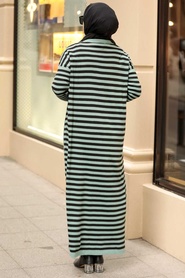 Neva Style - Çizgili Çağla Yeşili Tesettür Triko Elbise 33371CY - Thumbnail