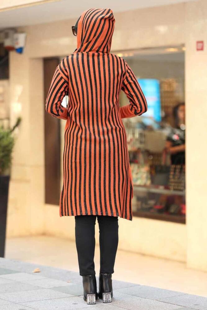 Neva Style - Çizgili Kiremit Tesettür Triko Tunik 15624KRMT - 2
